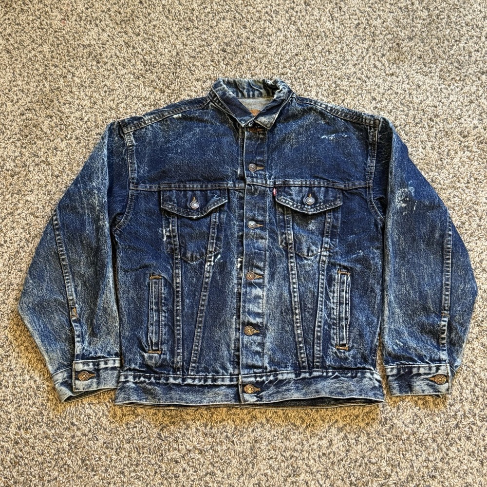 Vintage Levi's Jacket Mens Large Blue Denim Acid Wash Biker USA 80s 57508-1109